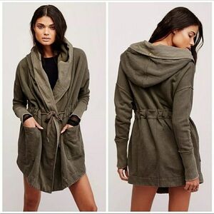 Free People Brentwood Oversized Army Green Casual Jacket Cardigan
